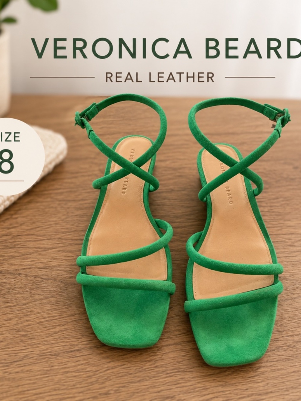 Veronica Beard Green Suede Leather Strappy Sandals Size 8